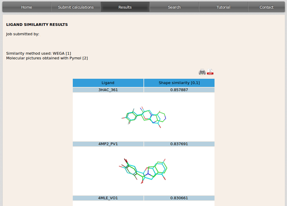 screenshot of similarity results