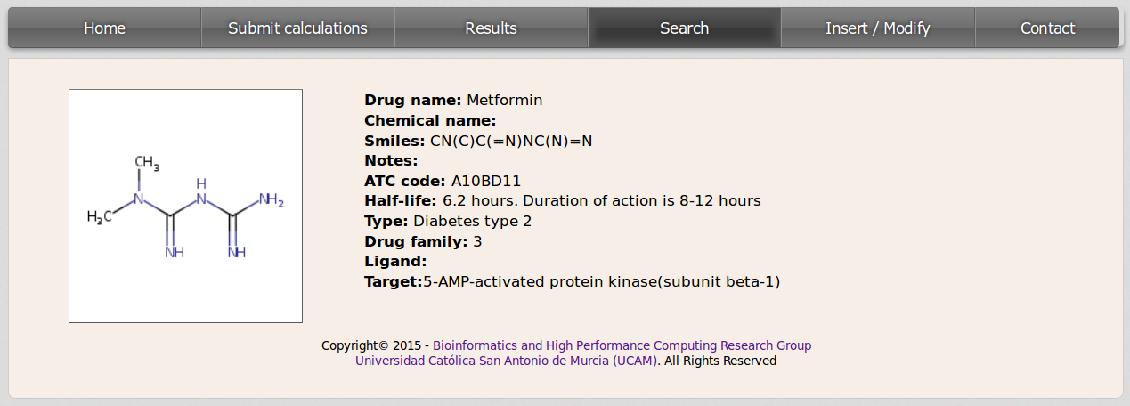 screenshot of metformin information